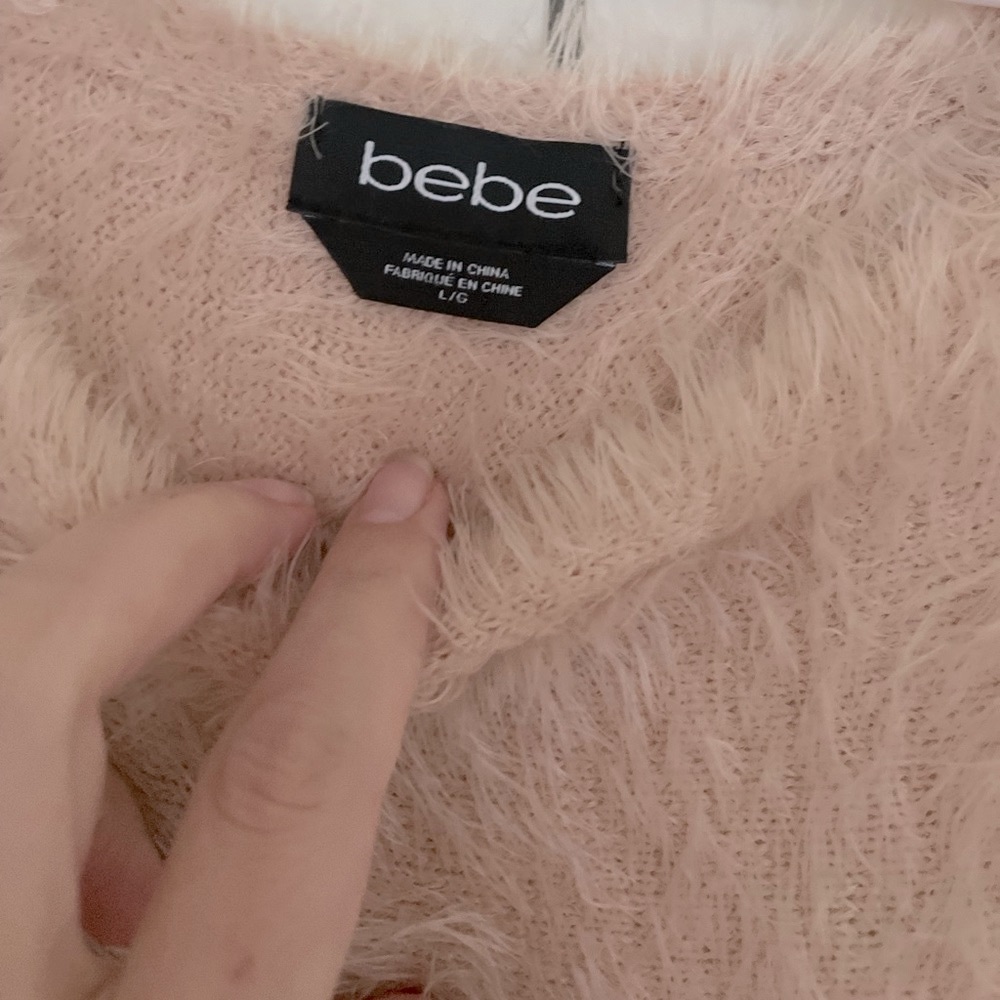 Bebe sweater boat neck, color Blush, size L. I am XS but I wanted a relaxed fit